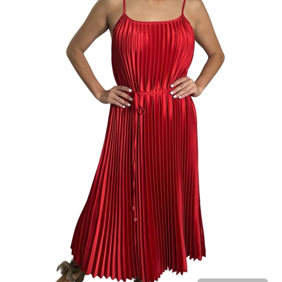 SAM EDELMAN women’s pleated dress . Size Medium.:Red Midi drees .sleeveless.NWT. - Picture 2 of 8